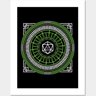 Tribal Geometric Green Polyhedral D20 Dice Posters and Art